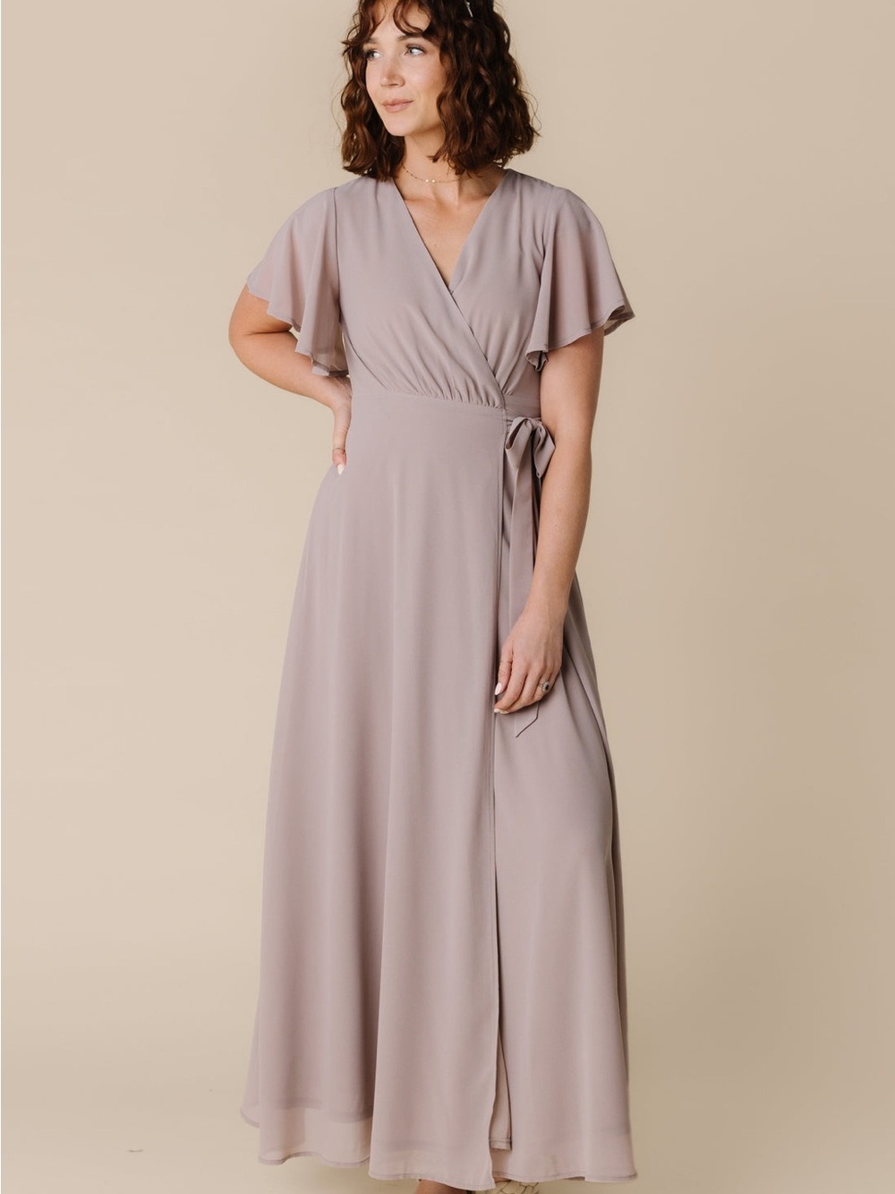 Naples Flutter Sleeve Wrap Maxi - Blush Taupe